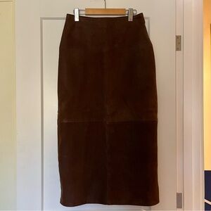 Vintage Brown Genuine Leather Maxi Skirt